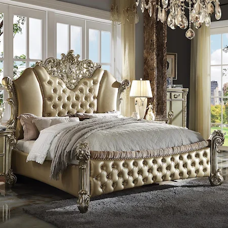 Traditional Upholstered California King Bed with Button Tufting